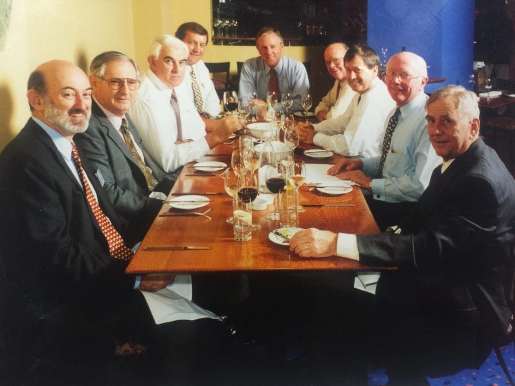 Last CALM Services board meeting before AuctionsPlus replaced it in 1996 - from left AMLC GM Bruce Standon, Graham Peart, Primary Industries minister John Kerin, Gerald Martin. John Wyld (chair), John Purcell, Les Dunstan, CALM GM Howard Gardner and Barry Hart, John Dee.