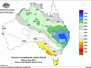 Wetter than normal conditions are expected in the next three months for parts of the northern and eastern Australia. Click on image below article to view in larger format.
