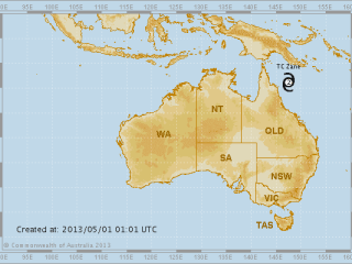 The location of Tropical Cyclone Rusty early Wednesday morning. 