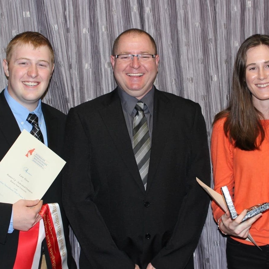 Runner-up individual champion Lane Geiss from Kansas State University; Hayden Cornell, Teys Australia and the champion Individual, Courtney O'Sullivan from Murdoch University