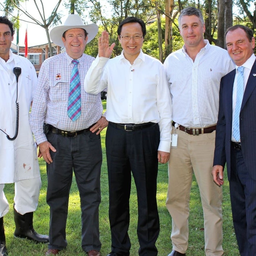 Chinese Ag minister Han Changfu, pictured during his Dinmore plant visit with, from left, plant manager Murray Wilson, Acton Superbeef's Graeme Acton, JBS Australia chief executive Brent Eastwood, and Ipswich Council mayor Paul Pisale.