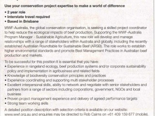 The WWF's advertisement calling for a new sustainable beef project coordinator. Click on thumbnail below article to view in larger format. 