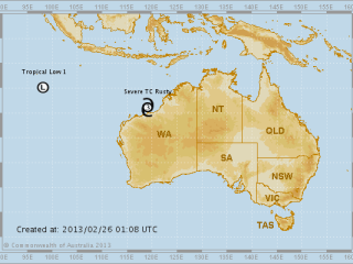 The current position of Tropical Cyclone Rusty. Click on image below article to view in larger format. 