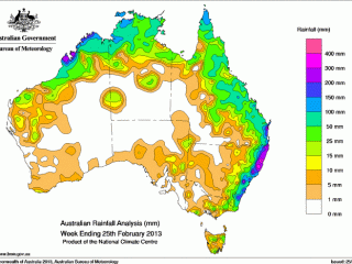 Rainfall across Australia for the seven days until Monday. Click on image below article to view in larger format. Source: Bureau of Meteorology. 