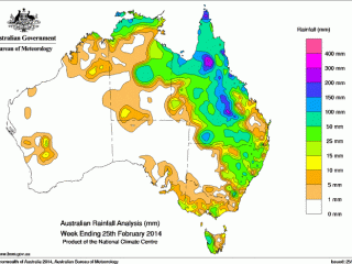 Rain recorded across Australia in the seven days to Tuesday, Feb 25. Click on map below article to view in larger format.