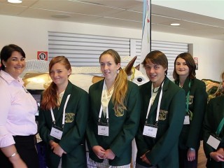 Emerald Beef Farmer and Young Farming Champion  Bronwyn Roberts with students from Tuggerah Lakes Secondary College at the 2012 Archibull Prize awards day