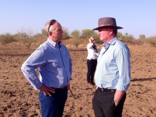 AgForce CEO Charles Burke and Ag minister Barnaby Joyce at the Curr family's Yelvertoft Station near Mt Isa on Saturday. Picture: Peter Lewis, ABC.