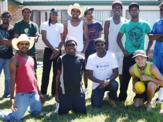 The Boys from the Bush: (back row)  Nicholas Thompson, Jordan Walden, Lazarus Grant, George Mortan, Travis Mahoney, Kieran Isaac, Mitchell Mahoney, Richard Peterson, (front row)  Tristan Mortan, Andrew Pula, Aron Norman and Laurie Barrett, at Murrumbidgee Rural Studies Centre, Yanco.