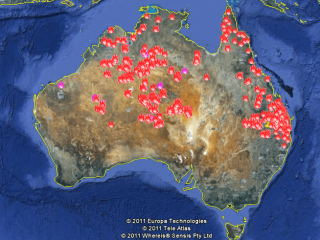 Today's map showing locations of bushfires across northern Australia. Icons signify the location of fires only, not their size. Click on image below for a larger view.