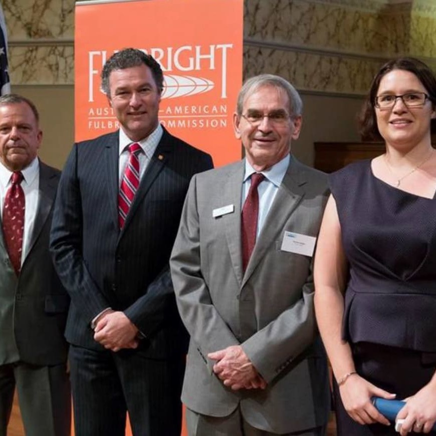 L-R: Thomas Dougherty (Deputy Chief of Mission, US Embassy), John Paul Langbroek (QLD Minister for Education), Don DeBats (chair, Australian-American Fulbright Commission), and Dr Carly Rosewarne, CSIRO.