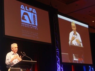 Indonesian lot feeder Dicky Adiwoso addresses yesterday's BeefEx conference on the Gold Coast.