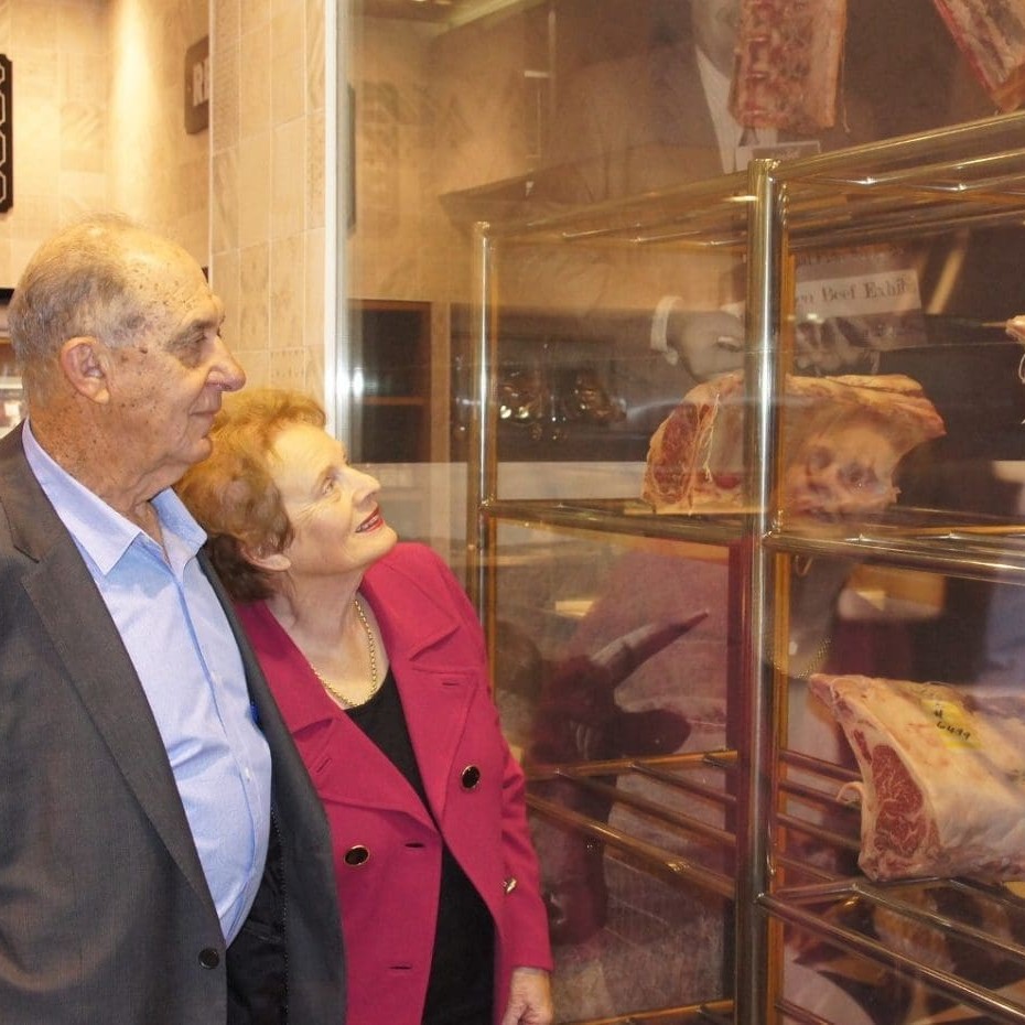 A dry-aging room includes a Himalayan rock salt brick wall to assist the dehydration process 