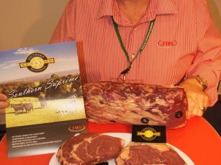 JBS domestic manager Tony Carroll with samples of Southern Supreme on display at the recent National Retail Innovation Expo