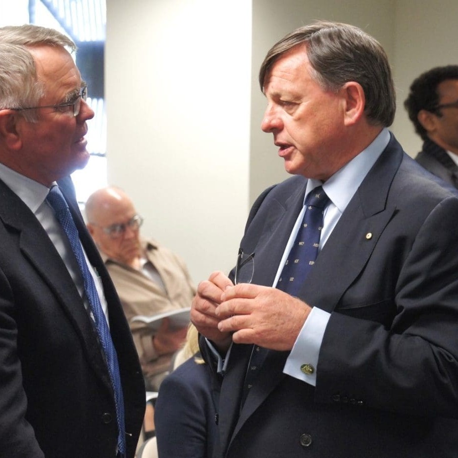 Shareholder Peter Hughes quizzes chairman Don McGauchie before today's AGM 