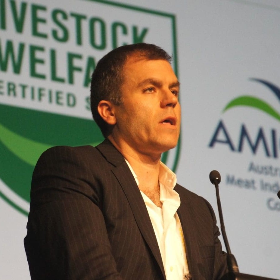 AMIC animal welfare committee chairman Tom Maguire launches the processing sector's new AAWCS program during last week's conference