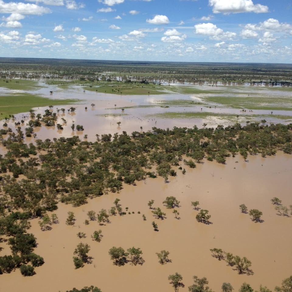 Flooding near Blackall on Sunday. Picture: Lee Hansen, Hansens Helicopters, Blackall. 