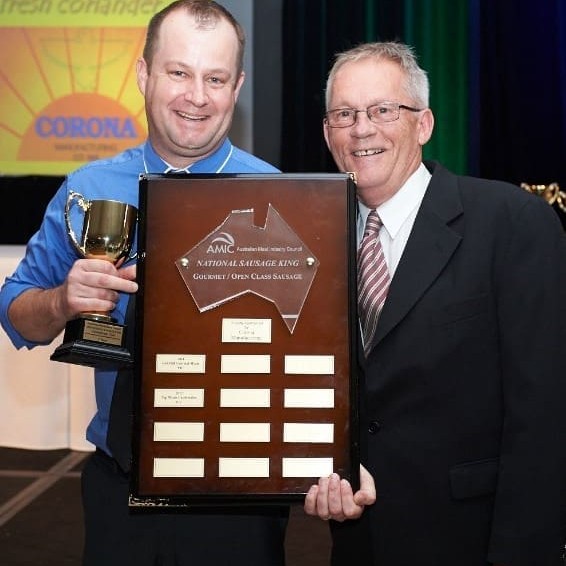 Gourmet division winner Nathan Alcock from Mountainside Meats, NSW produced a beef with macadamia, satay and fresh coriander sausage  