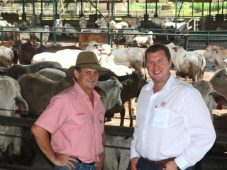 Dick Slaney and Tony Gooden from Elders in the company's feedlot near Bandar Lampung.