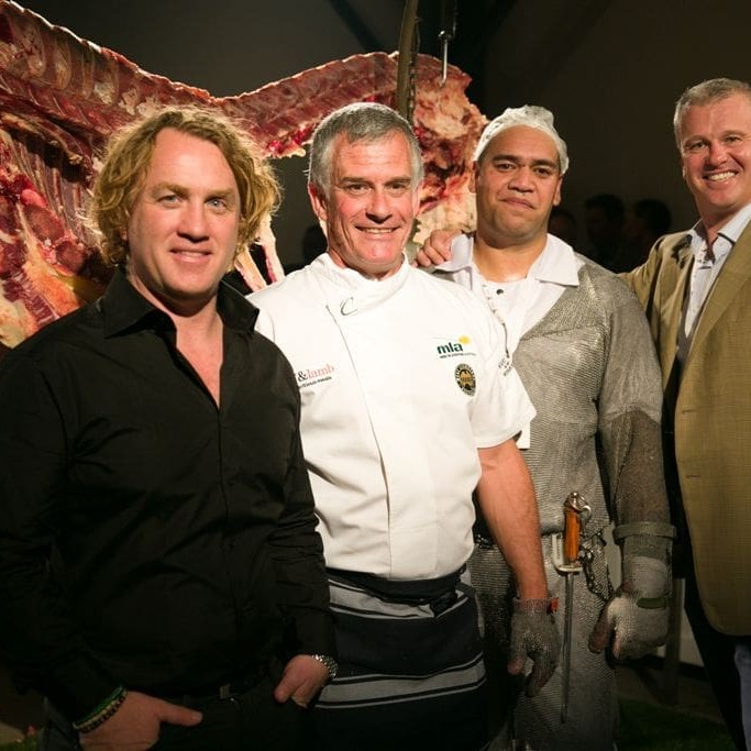 Celebrity chef Adrian Richardson, Doug Piper (MLA), Rico Noa (JBS) and Sam McConnell (JBS) during the Great Southern launch