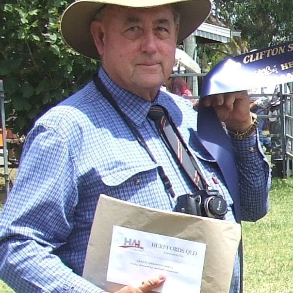 Malcolm McCosker doing what he loved best, sashing cattle and reporting on this year's Clifton Show