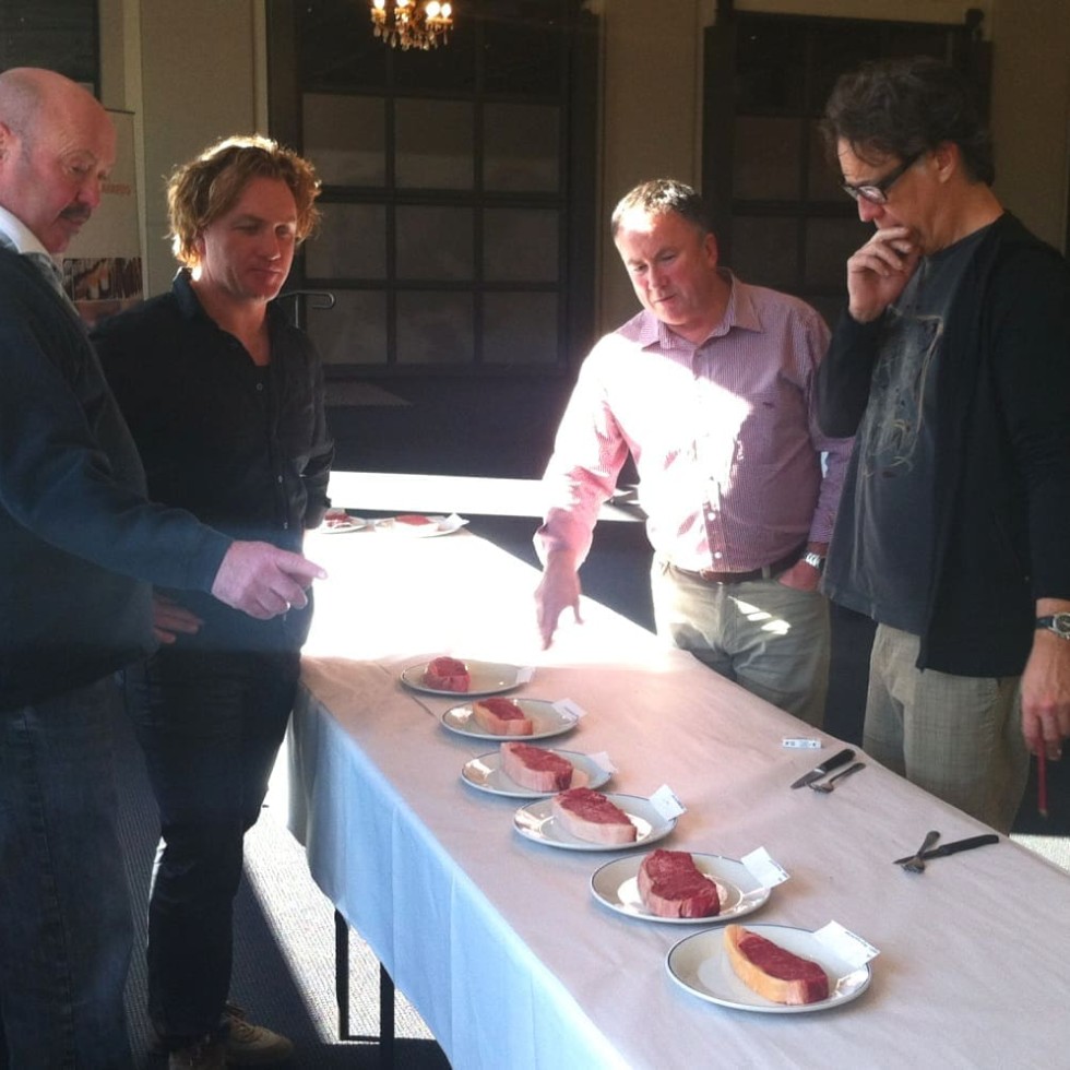 Melbourne's branded beef judges, from left, Kerr Griffin (Castricums), Adrian Richardson (La Luna), Peter Bouchier (Bouchier  Butchers) and Cam Smith (3 RRR).