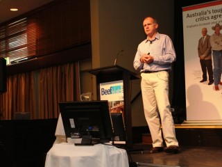 Australian Farm Institute executive director Mick Keogh addressing the Australian Lot Feeders Association's BeefWorks 2011 conference yesterday.