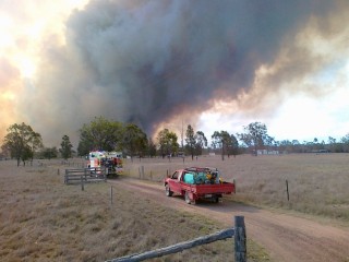 Rural fire brigades working near the Barakula State Forest in Southern Queensland on Tuesday.