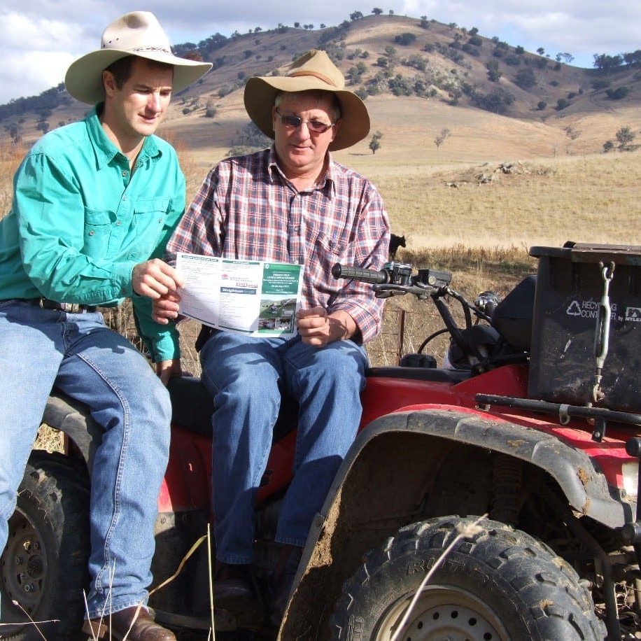 NSW DPI's Nathan Ferguson with farmer Rodney Purcell who will speak at the conference
