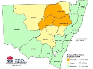 Drought areas of NSW in September 2011 - To view map in larger format click on image below article.