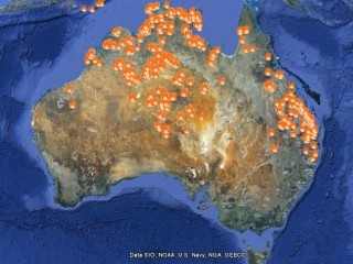 Yesterday's map positioning bushfires across northern Australia. Icons signify the location of fires only, not their size. Click on image below for a clearer view. 