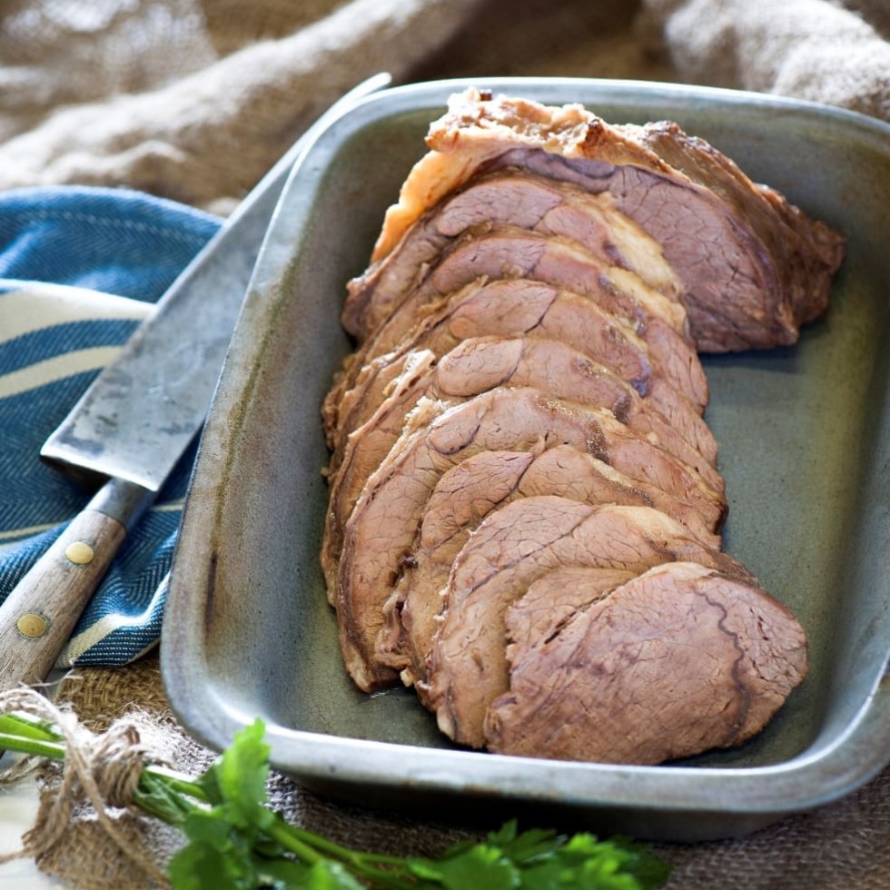 CFS's pre-cooked grab-and-go roast ready for serving with some gravy