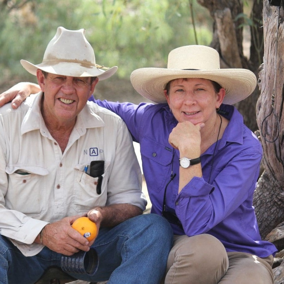 Ross and Robyn Peatling pictured during smoko on a waterhole on Alex