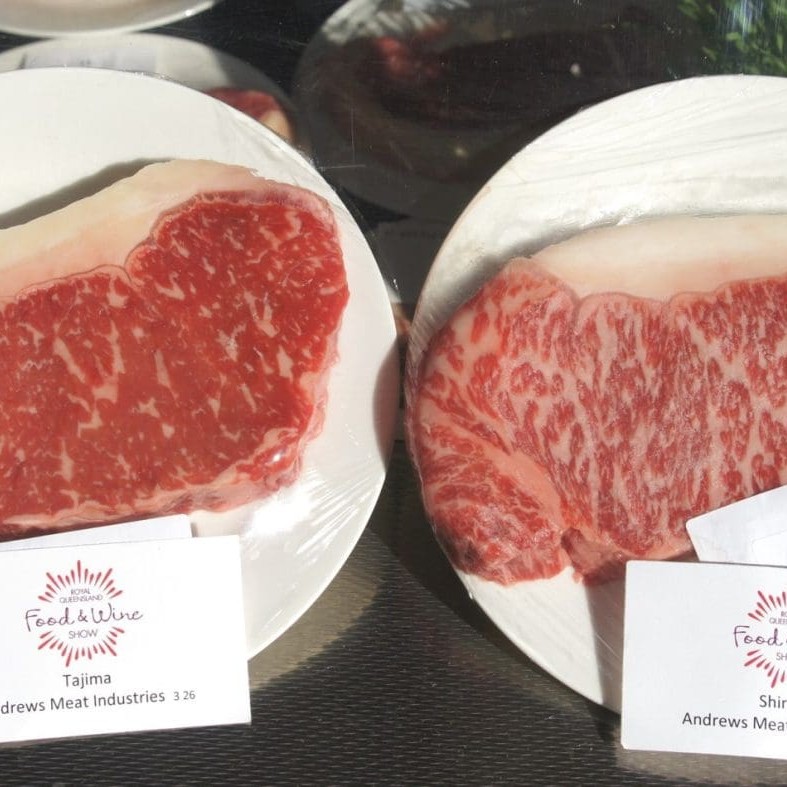 Samples of Tajima (left) and Shiro Kin displayed at Friday's branded beef awards 