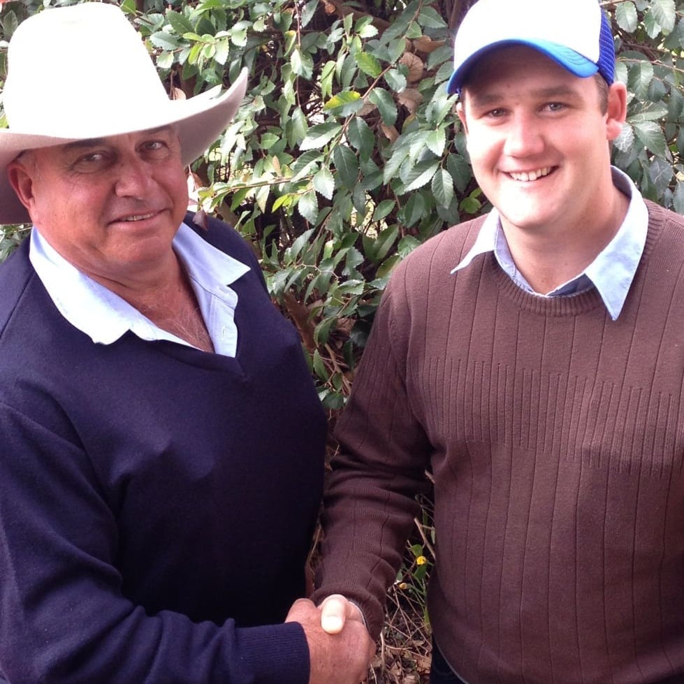 Tony Keyte frrom Macintyre Station, left,with BJA Inverell's Ben Hiscox after Friday's AuctionsPlus sale