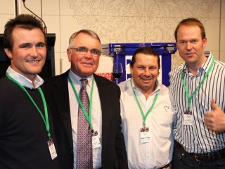 Enjoying the AWA conference were from left, Sam and Peter Hughes, Nebo, Qld; AWA councillor Greg Gibbons, AA Co; and Scott de Bruin, Mayura Station, South Australia.