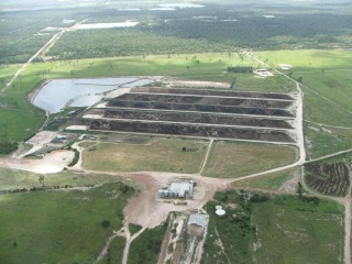 An aerial view of the Wambo feedlot, showing ponds which collect water from Arrow EnergyÃ??Ã?Â¢??s nearby Daandine gas field, pictured in January 2011.