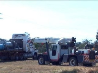 The first stage of a pilot treatment plant arriving at Wambo Feedlot last week. Foundations are being laid this week, with erection due to commence next week.