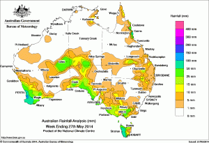 Rainfall for the week ending 27 May, 2014.