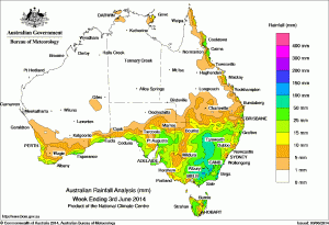 Rainfall recorded across Australia for the seven days until yesterday. Click on map to view in larger format.