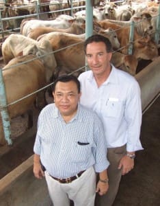 The late Pak Nurendro pictured in an Indonesian feedlot with former NT agriculture minister Chris Natt. 