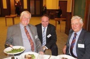 Agrilculture minister Barnaby Joyce (centre) catches up with former CCA presidents Wally Peart and Gerry Collins.