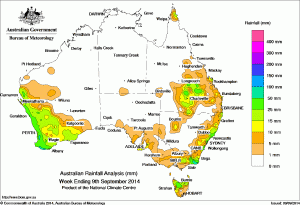 Rainfall received across Australia in the seven days to yesterday. 