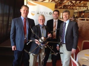 Andrew Bate, Bernie Milford, Craig Baillie and Brendan Egan with an Unmanned Aerial Vehicle. 