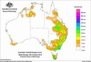 Rainfall for the week ending 14 Oct 2014.  Click to view in large format.