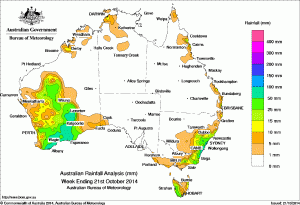 Rainfall across Australia for the week ending 29 Oct 2014.
