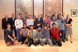 Northern cattle producers and Indonesian pastoral student exchange students meet with digniaries at the Australian embassy in Jakarta. 