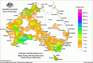 Rainfall recorded across Australia for the seven days to yesterday. 