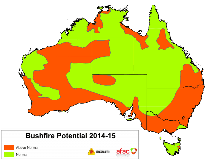 The updated bushfire outlook map for Southern Australia.