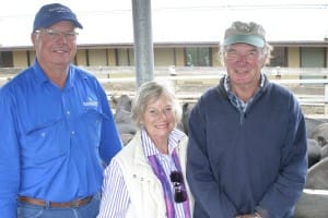 Banquet Angus principal Steve Branson, left, with Doug Robertson and Pam McIntyre - proud sellers of the top-priced $940 Angus heifers at Hamilton