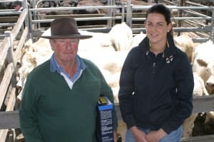 Charolais-Angus breeder Eddie McGrath, with Charlotte McCutcheon, sold steers for up to $1118 at Warrnambool last Friday
